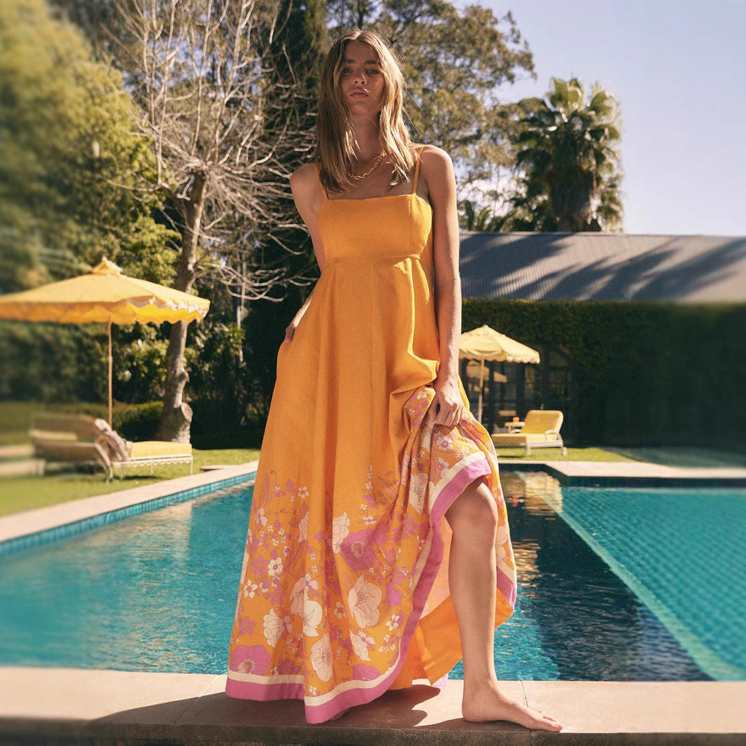 Damen Maxikleid mit floralem Design und eleganten Spaghettiträgern Drune