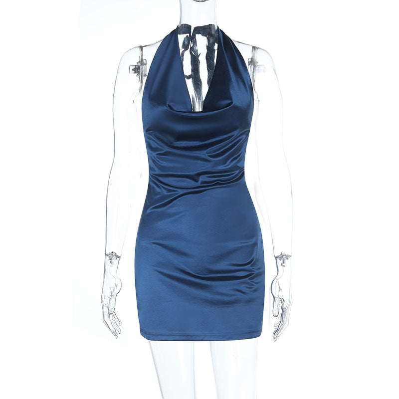 Damen figurbetontes Satin-Minikleid mit sexy Halterdesign Drune