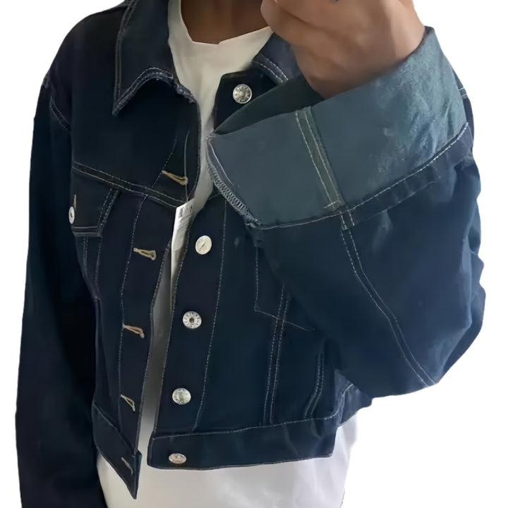 Damen cropped Denimjacke mit strukturiertem Schnitt Drune