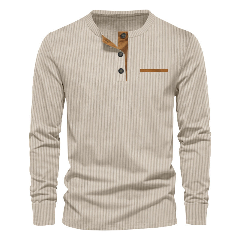 Herren nan Langarm-Henley mit feiner Rippenstruktur, schmaler Silhouette und Brustpaspel Drune