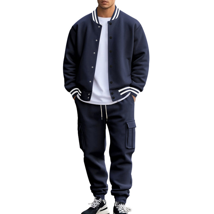 Herren nan sportives College-Set aus Sweatjacke mit Druckknöpfen und Cargo-Jogginghose mit Tunnelzug Drune