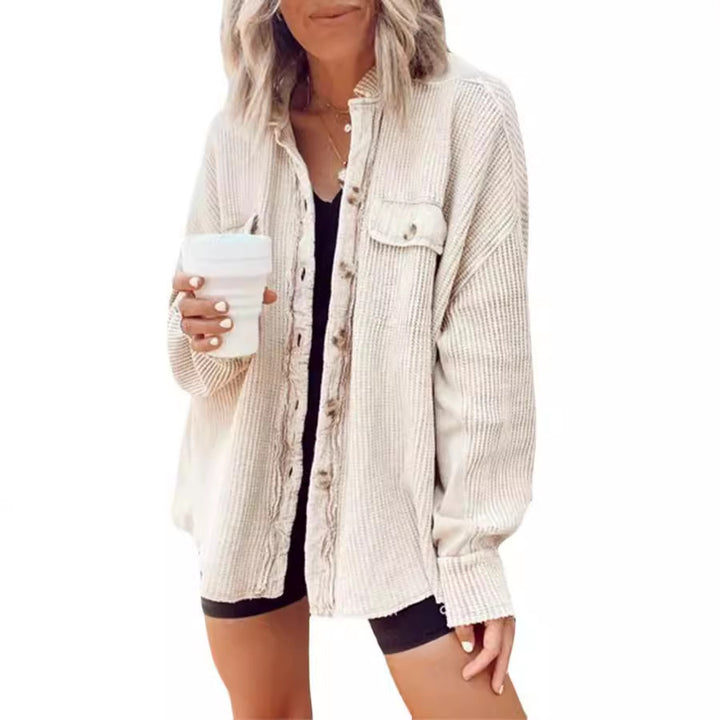 Damen oversized Waffelstruktur Hemdjacke Drune