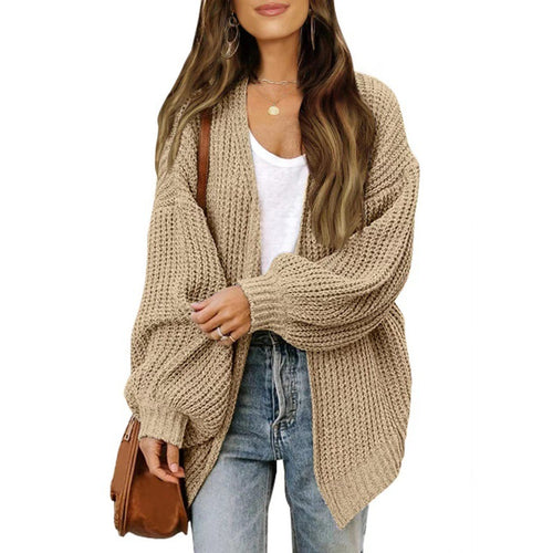 Damen luftige Strickjacke mit oversized Passform und tiefem V-Ausschnitt Drune