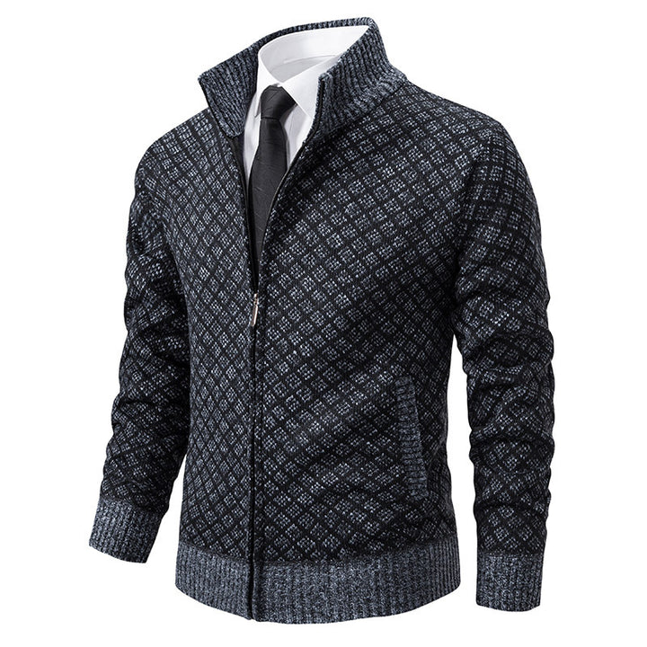 Herren nan gemusterte Strickjacke mit Stehkragen und durchgehendem Reißverschluss Drune