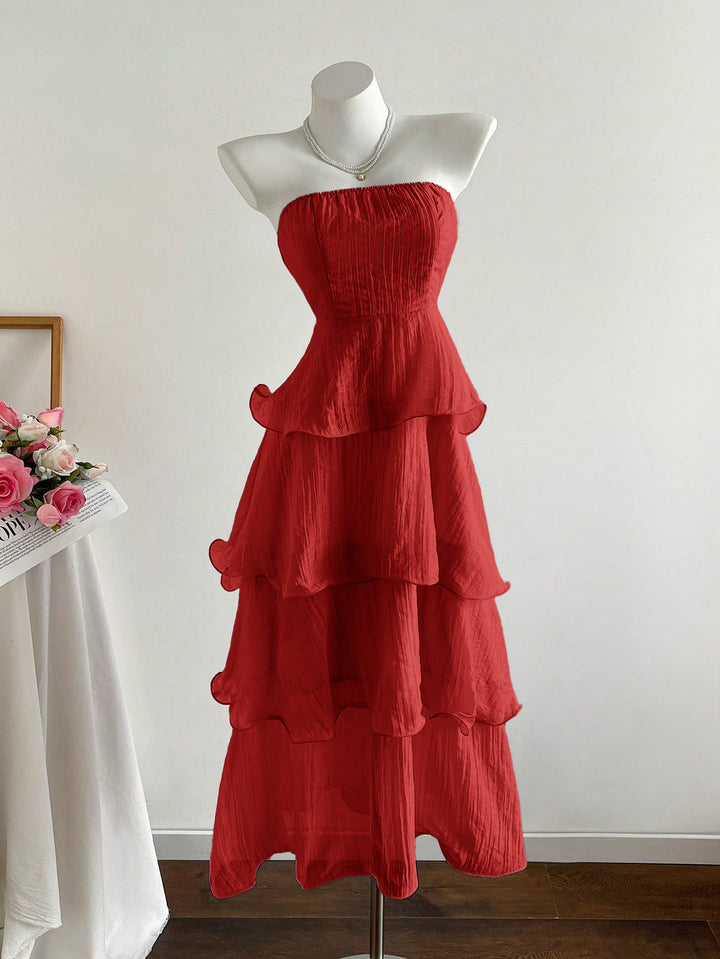Damen langes Strandkleid mit voluminösen Rüschendetails Drune
