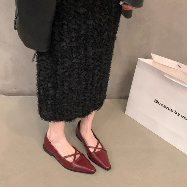 Damen elegante Ballerinas mit gekreuztem Riemchen Drune