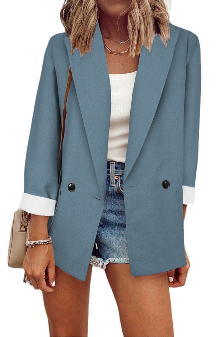 Damen eleganter Oversize-Blazer mit doppelter Knopfleiste und kontrastierenden Ärmeln Drune