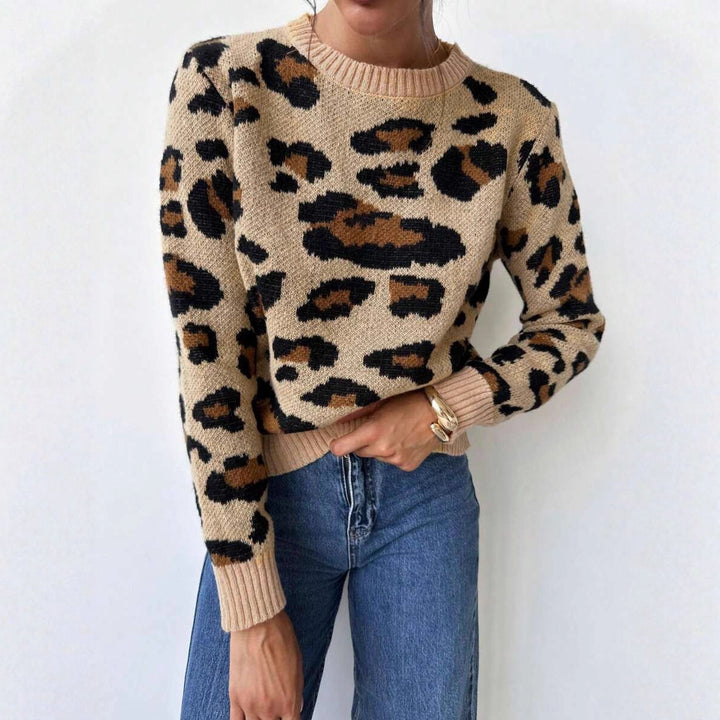 Damen Grobstrickpullover mit modernem Leopardenmuster und lässigem Schnitt Drune