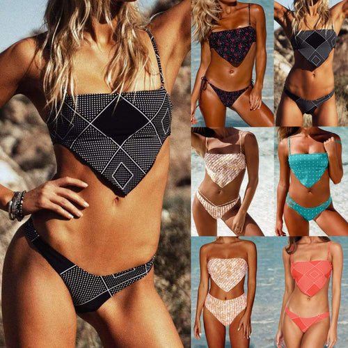 Damen Bandeau-Bikini mit grafischem Design und verstellbaren Trägern Drune