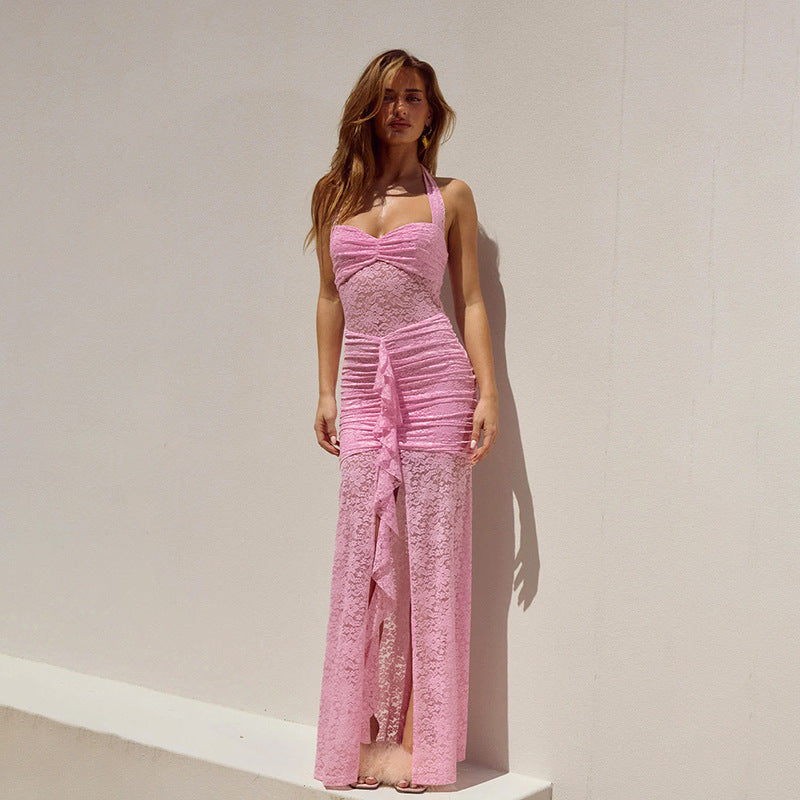 Damen Spitzen-Maxikleid mit raffiniertem Wickeldesign Drune