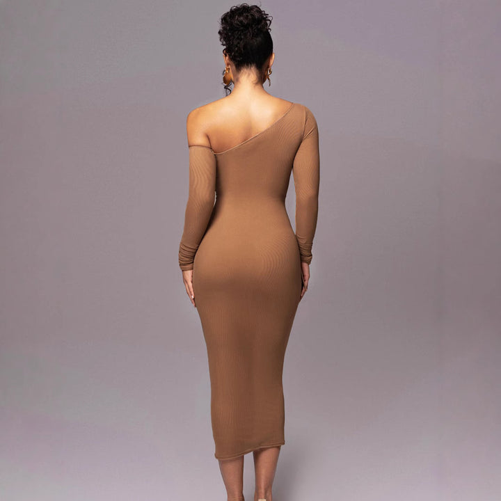 Damen Elegantes One-Shoulder Kleid mit Rüschen Drune