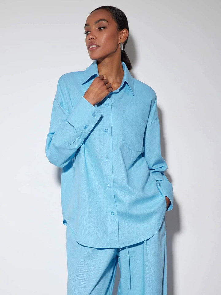 Damen Elegantes Set aus locker sitzender Blusenjacke und weiten Hosen Drune