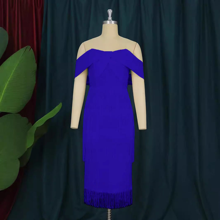 Damen Cut-out Cocktailkleid mit Fransen Drune