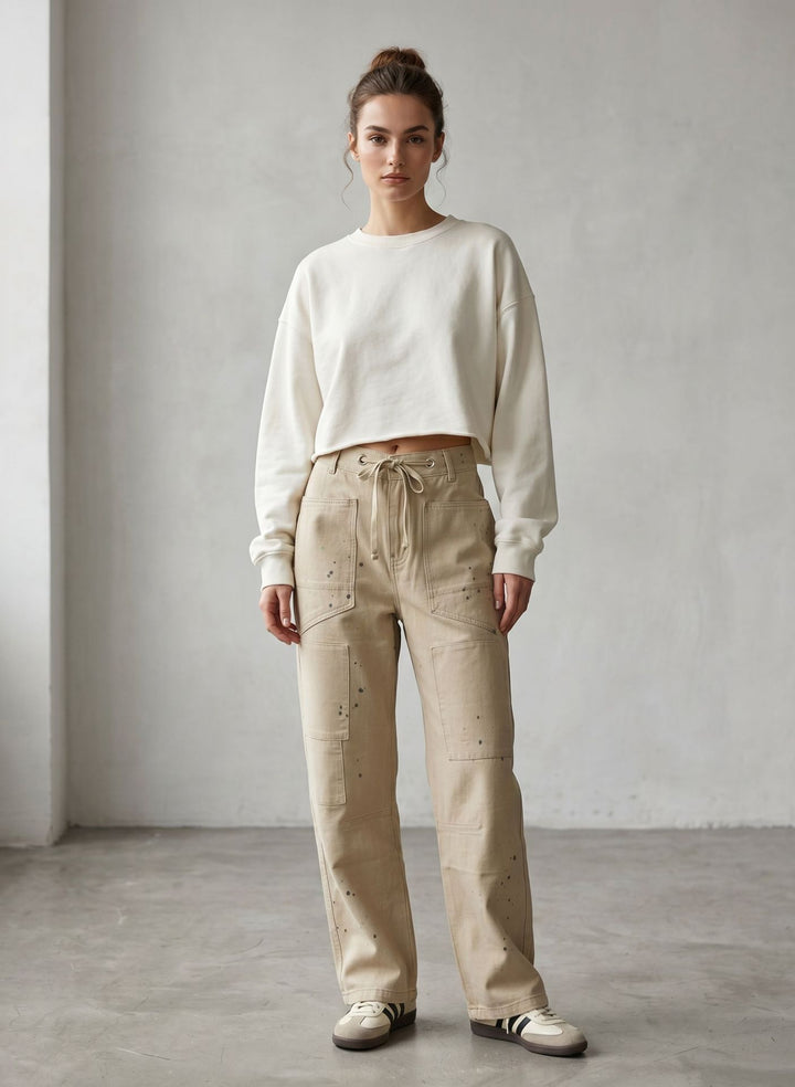 Damen nan oversized Strickpullover mit Rundhalsausschnitt und entspannter Silhouette Drune