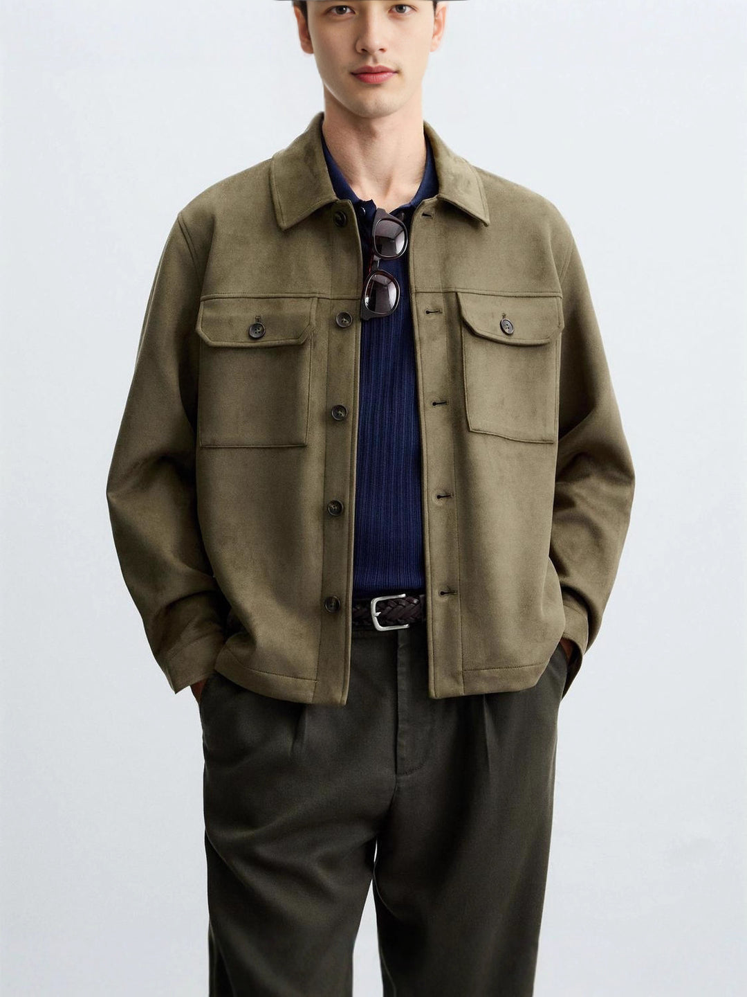 Herren modische Overshirt-Jacke mit robusten Brusttaschen und praktischen Druckknöpfen Drune
