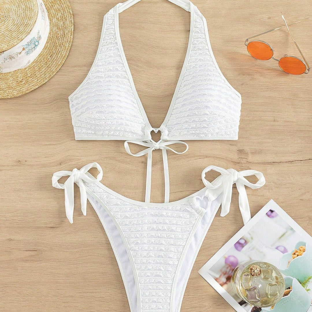 Damen Triangel-Bikini mit strukturiertem Rippendesign und herzförmigen Akzenten Drune