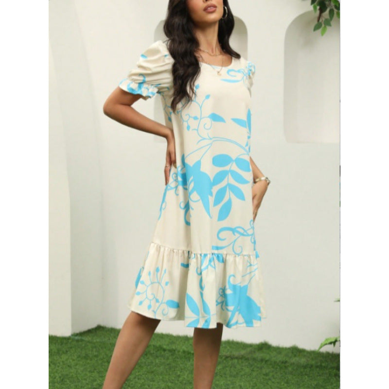 Damen Freizeitkleid mit voluminösen Ärmeln und Rüschensaum Drune
