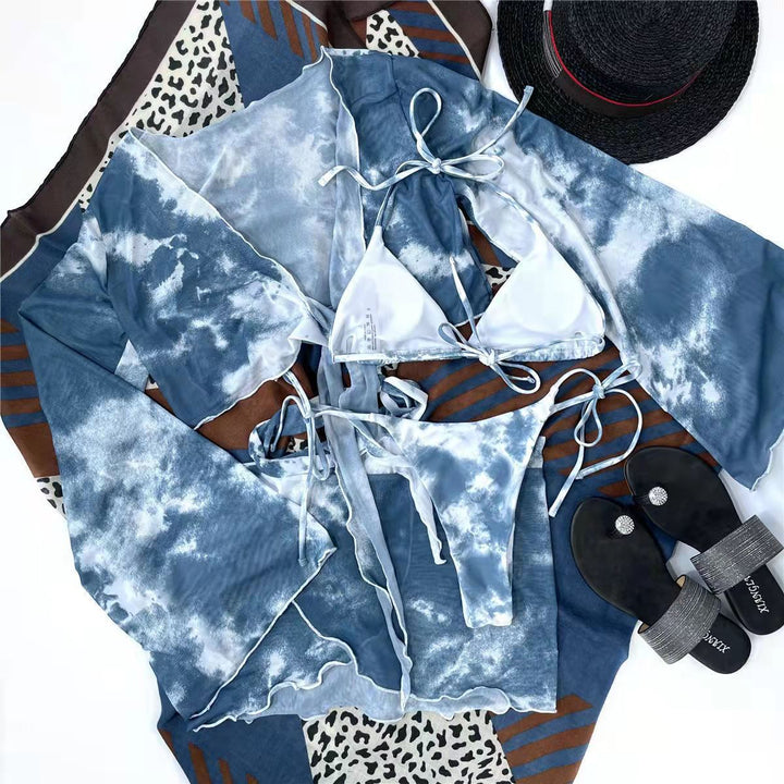 Damen Strand-Bikini-Set mit modischem Wickeloberteil und hoch geschnittenem Taillenslip Drune
