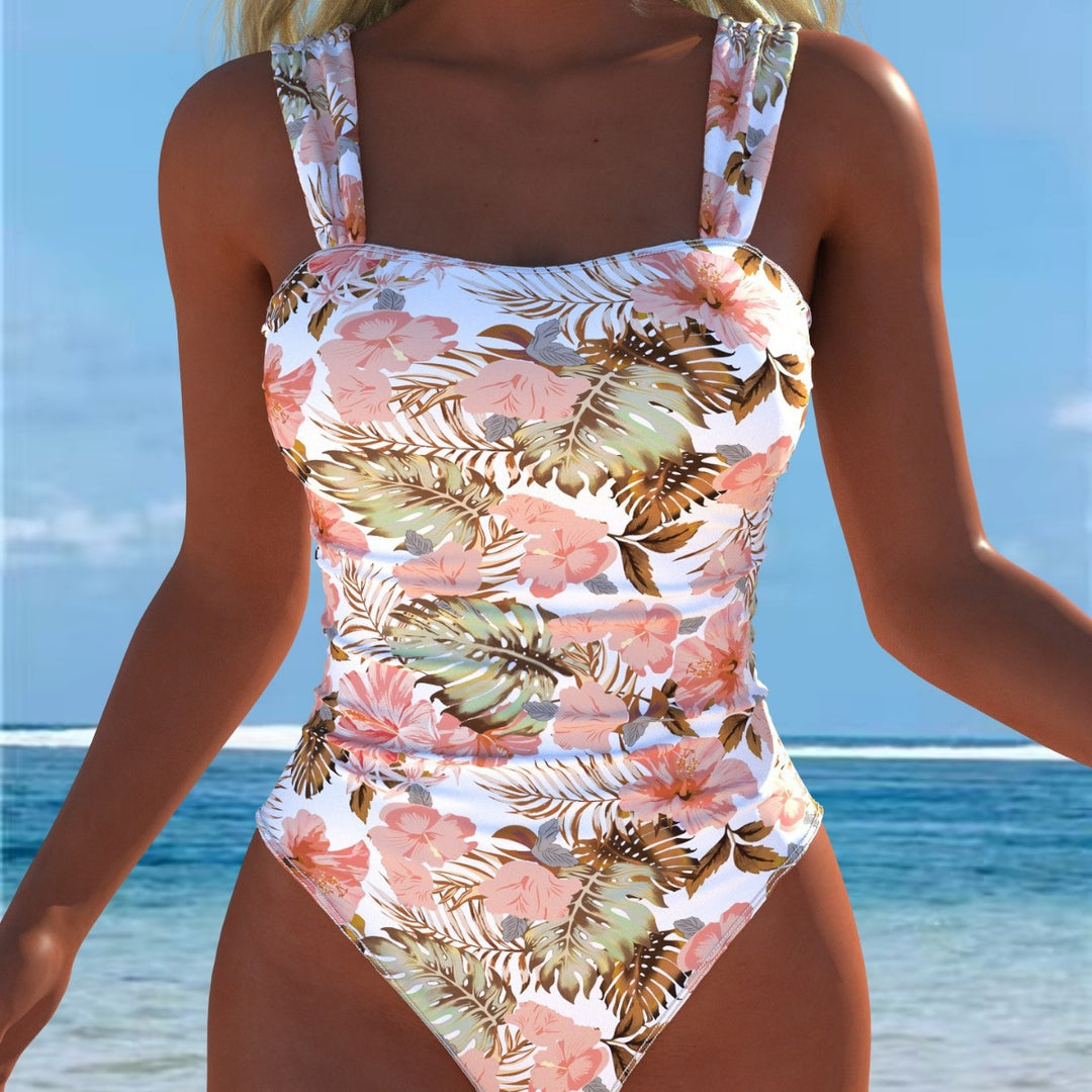 Damen Einteiliger Badeanzug mit floralen Akzenten und breiten Trägern Drune