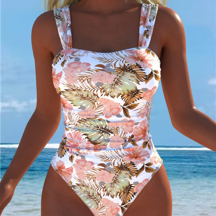 Damen Einteiliger Badeanzug mit floralen Akzenten und breiten Trägern Drune