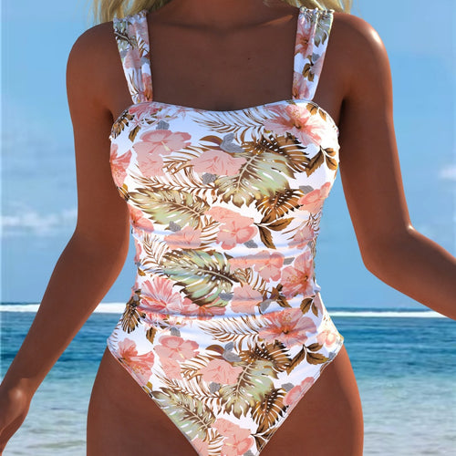 Damen Einteiliger Badeanzug mit floralen Akzenten und breiten Trägern Drune