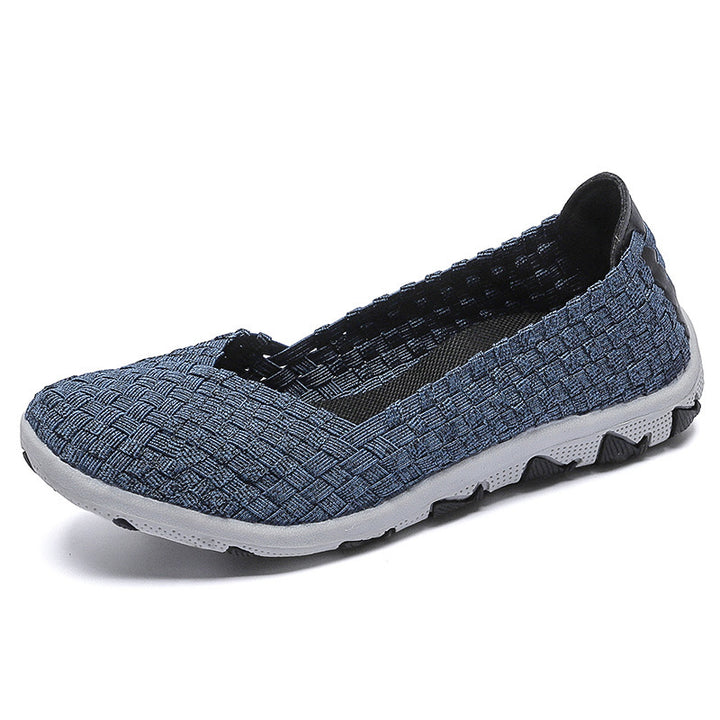 Damen nan gestrickter Slip-On Freizeitschuh mit geflochtenem Obermaterial und rutschfester Flexsohle Drune
