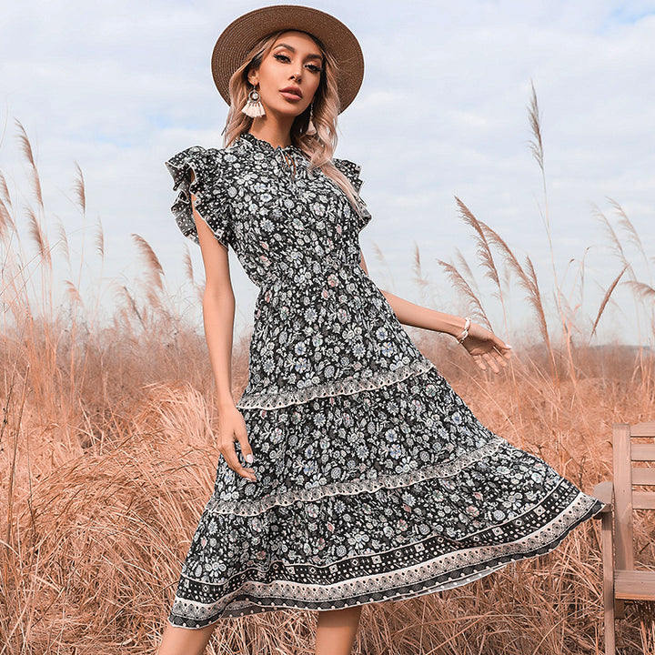Damen Sommerkleid mit Rüschendetails und floralen Mustern Drune
