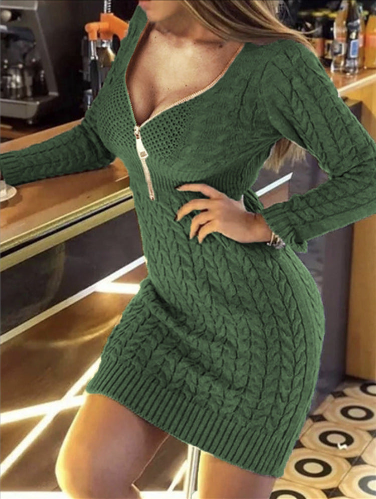 Damen Strickkleid mit engem Schnitt und dekorativer Reißverschlussdetails Drune