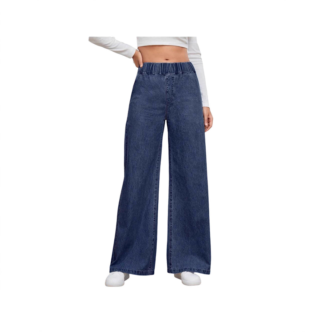 Damen nan High‑Waist Weite-Jeans mit elastischem Bund und ausgestelltem Bein Drune
