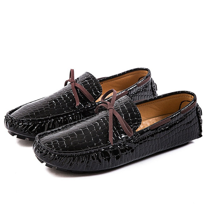 Damen lackierte Mokassin-Fahrerhalbschuhe mit Krokoprägung, weichem Lederfutter und profilierter Noppenlaufsohle Drune