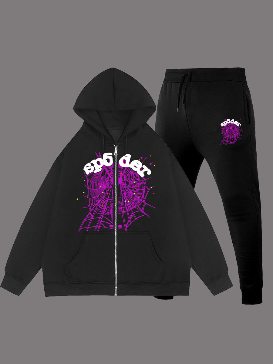 Damen Kapuzenjacke und Jogginghose Set mit auffälligem Webdesign Drune