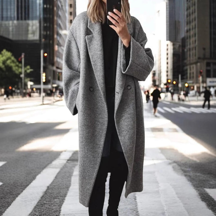 Damen Oversized Wollmantel mit eleganter Schnittführung und dezenten Druckknöpfen Drune
