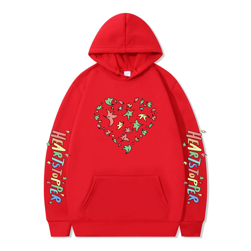 Damen Kapuzenpullover mit kreativem Herz- und Blattmotiv Drune