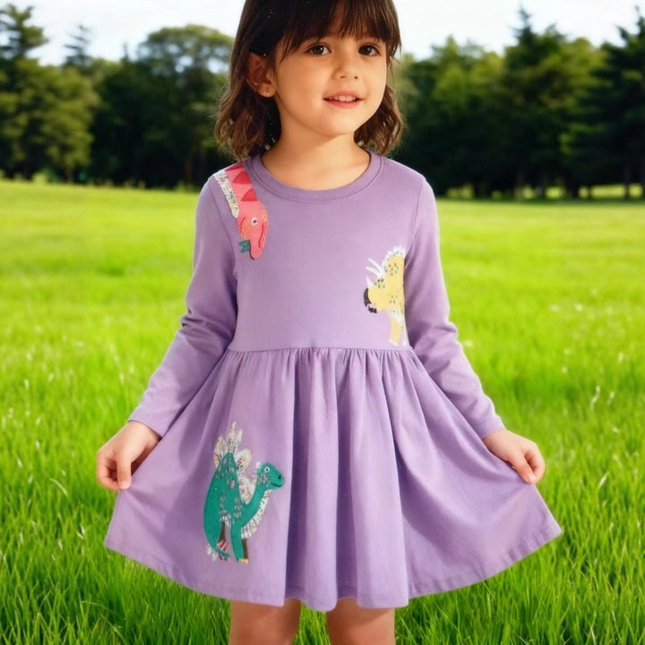 Mädchen Freizeitkleid mit lustigen Dinosaurier-Applikationen Drune