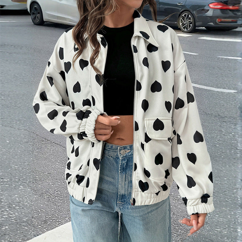 Damen lässige Jacke mit Herzmuster und praktischen Taschen Drune