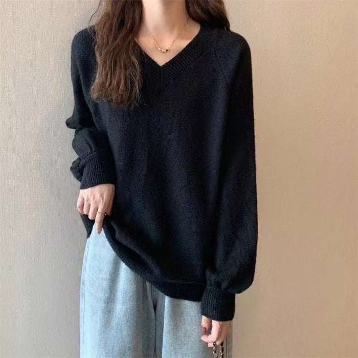 Damen Eleganter V-Ausschnitt Pullover mit feiner Stricktextur Drune