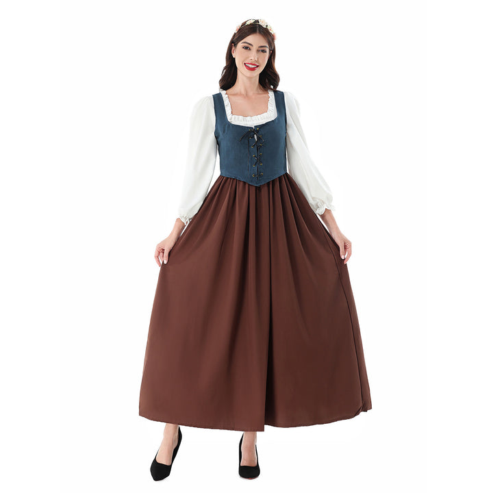 Damen nan historisches Mittelalterkleid mit geschnürter Miederweste, rüschiger Bluse und weitem Maxirock Drune