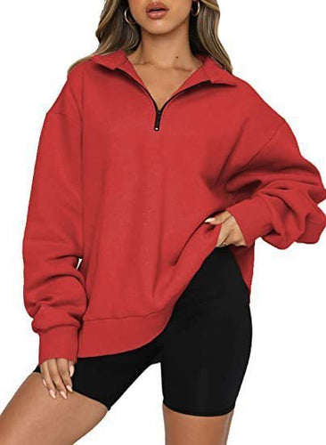 Damen Sportlicher Sweater mit Halbreißverschluss und oversized Passform Drune