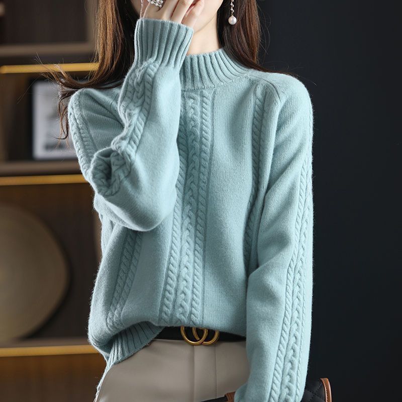 Damen kuscheliger Strickpullover mit hohem Kragen und Zopfmuster Drune