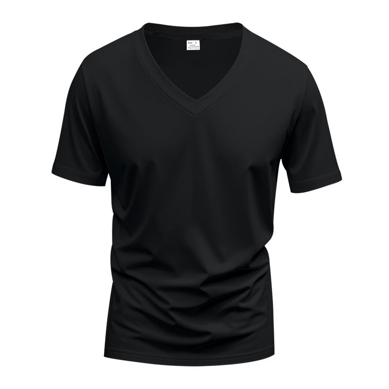 Herren nan klassisches V-Ausschnitt T-Shirt aus feinem Baumwolljersey mit verstärktem Nackenband und Doppelnaht Drune
