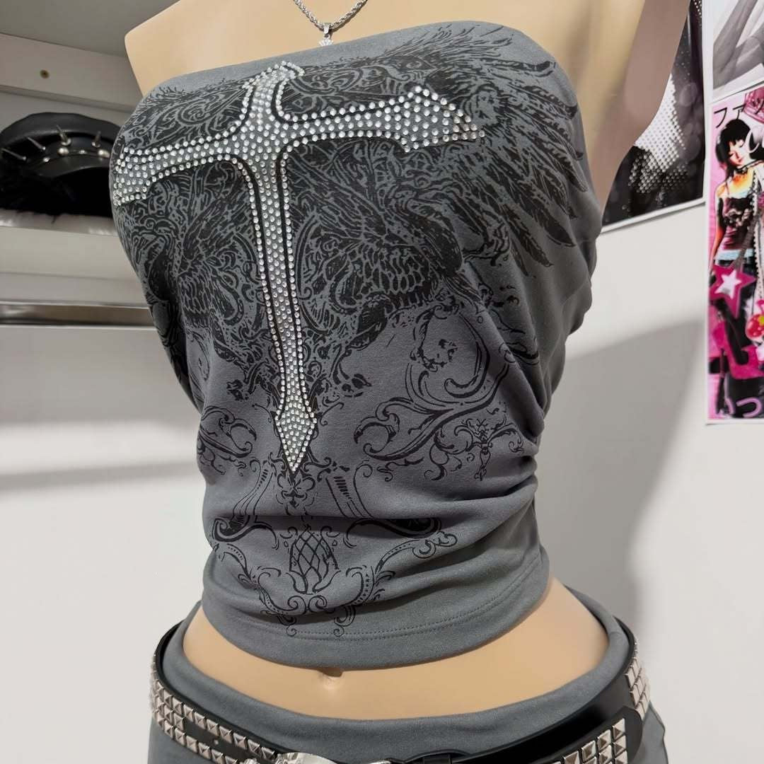 Damen Elegantes Bandeau-Top mit modischem Grafikdesign Drune