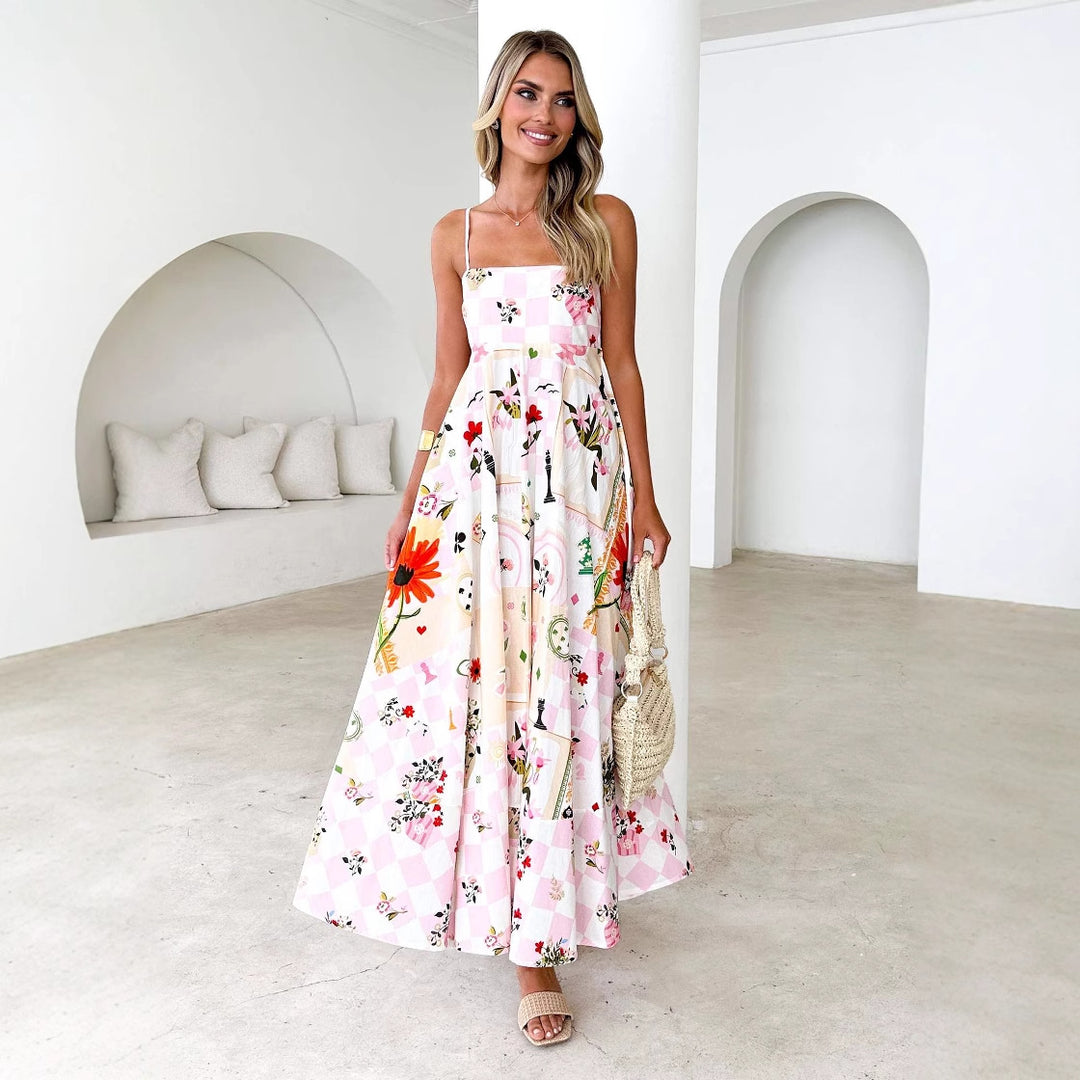 Damen Maxikleid mit verspieltem Blumendesign und ausgeschnittenen Details Drune