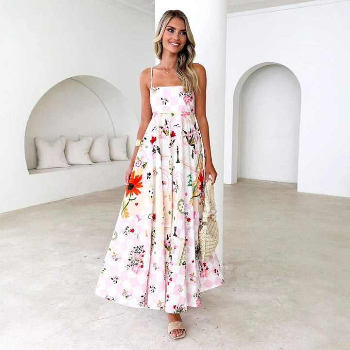 Damen Maxikleid mit verspieltem Blumendesign und ausgeschnittenen Details Drune