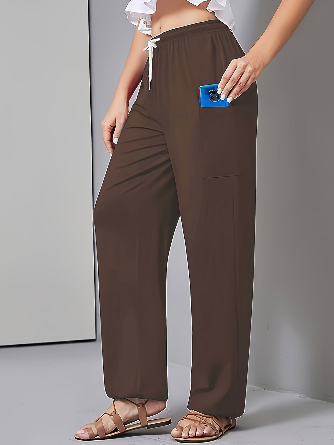 Damen Bequeme Freizeit-Hose mit praktischen Taschen und elastischem Bund Drune