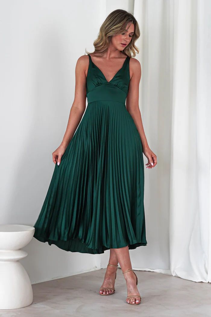 Damen Plissiertes Maxikleid mit V-Ausschnitt und schwingendem Rock Drune