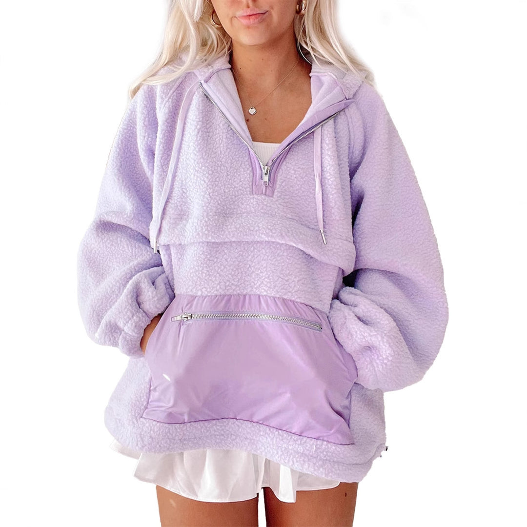 Damen Fleece-Pullover mit hohem Kragen und praktischer Fronttasche Drune