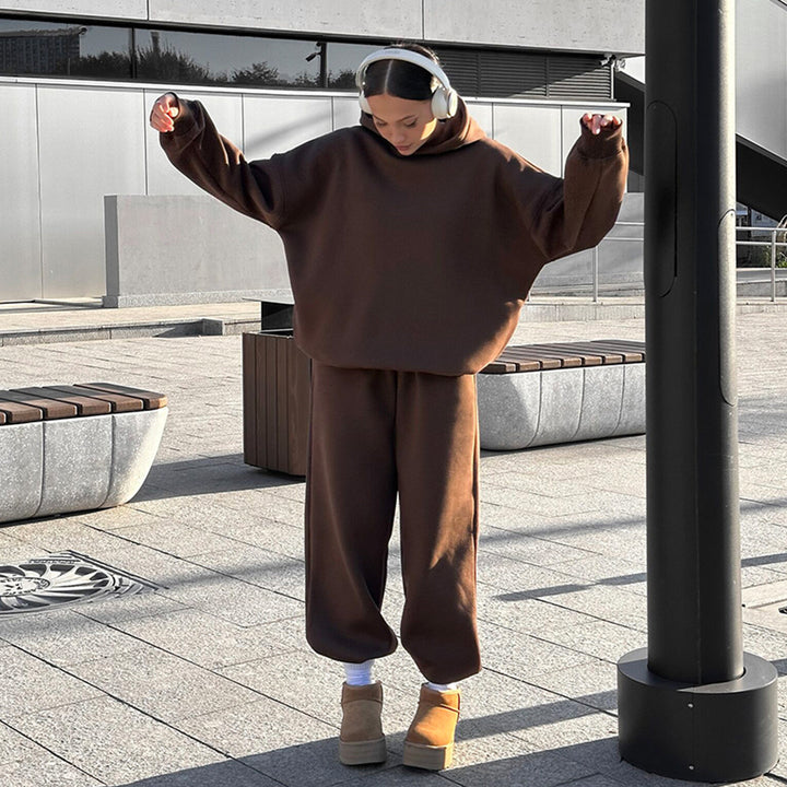 Damen Lässiges Sweatshirt- und Jogginghosen-Set mit Kapuze und elastischem Bund Drune