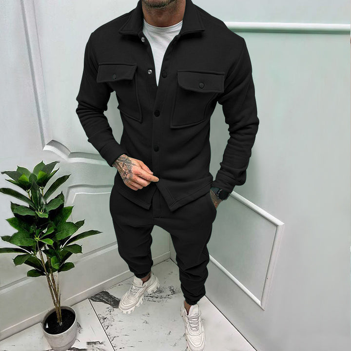 Herren nan Overshirt- und Jogginghose-Set mit aufgesetzten Klappentaschen, ergonomischem Schnitt und elastischem Bund Drune