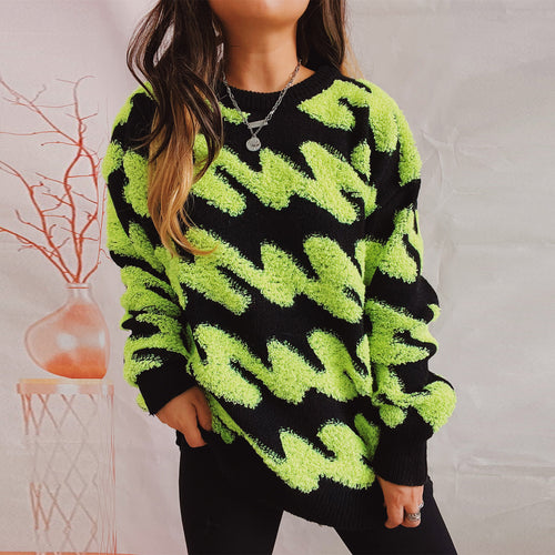 Damen grob strukturiertes Sweatshirt mit kontrastierenden Mustern Drune