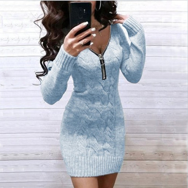 Damen Strickkleid mit Reißverschluss und raffiniertem Muster Drune